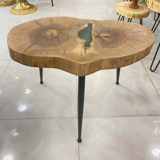 میز عسلی چوب گردو و رزین سبز